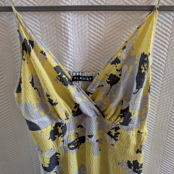 Planet By Lauren G 100% Silk Midi Slip Dress Size 6 Yellow Grey  Spring Summer - Picture 4 of 14